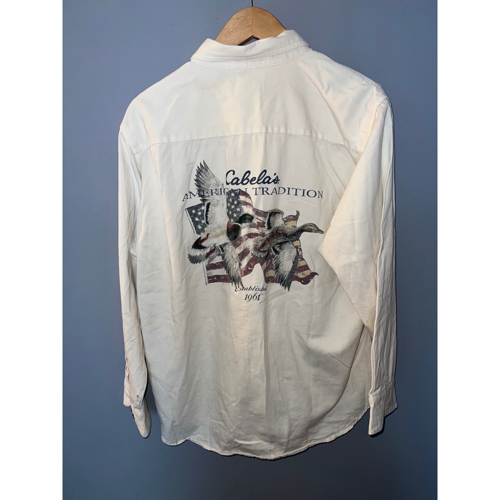 Vintage Cabela's American Tradition Duck Graphic Shirt Jerzees Mens Medium Cream
